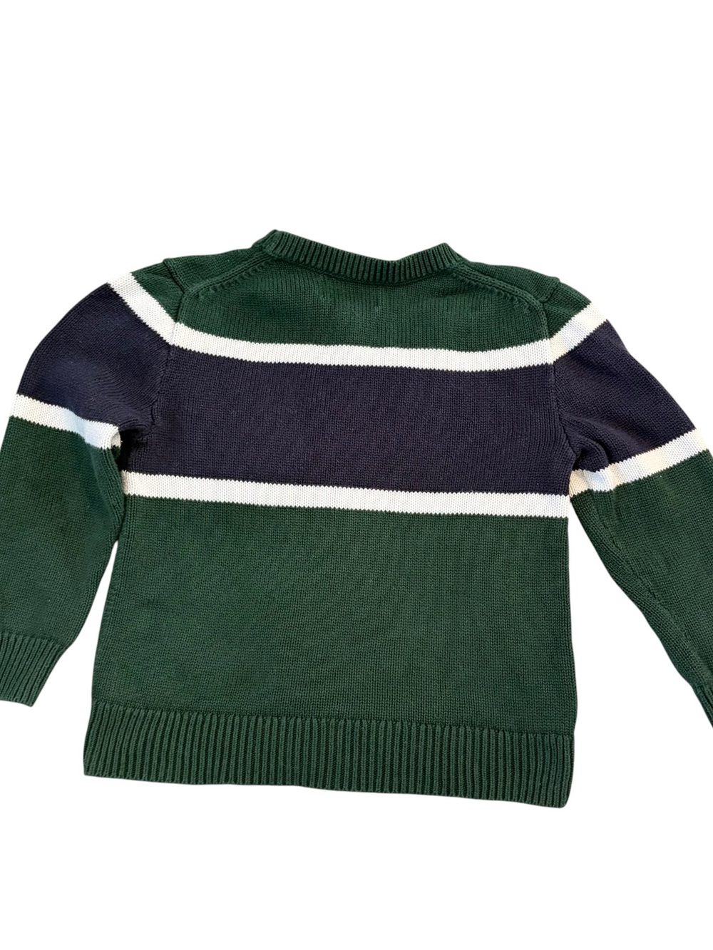 Polo by Ralph Lauren Green Knit Sweater with Yellow Logo and Navy Stripe 4T - Picture 2 of 3
